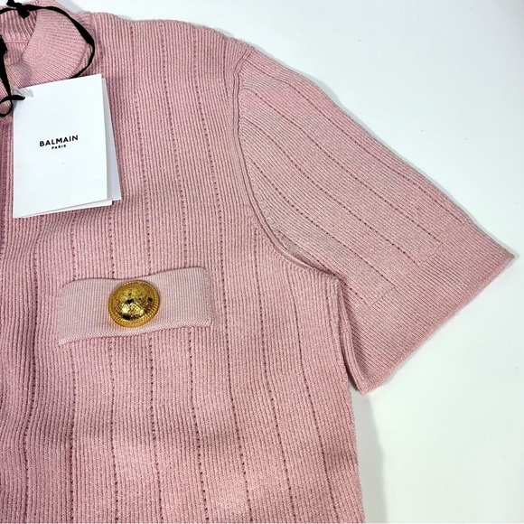 Balmain Knitted Four Pocket Short Sleeve Cardigan FR 40 US 8 Pink NWT - Picture 9 of 17